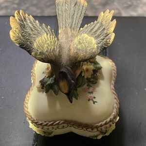 Hand-Painted Yellow Bird Trinket Box with Floral Accents